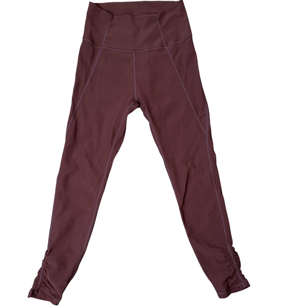 WILO The Label Ribbed High Waist Ruched Ankle Leggings Dusty Rose Women's M - Picture 3 of 7